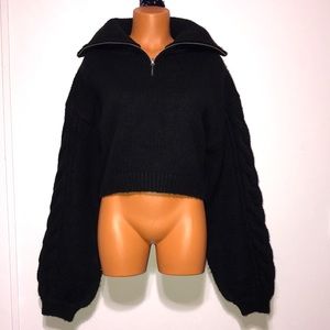 Black Women's Sweater with Zipper